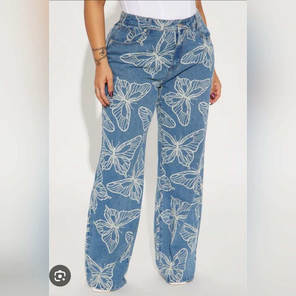 Blue Butterfly Print Women's Jeans